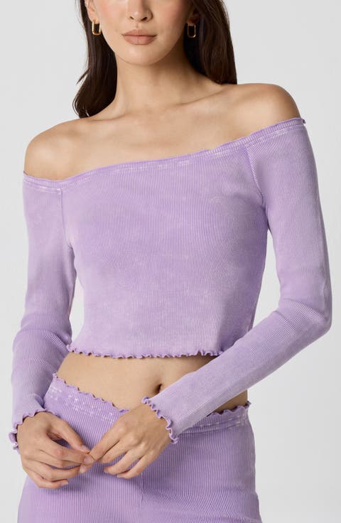 Washed Rib Off the Shoulder Top