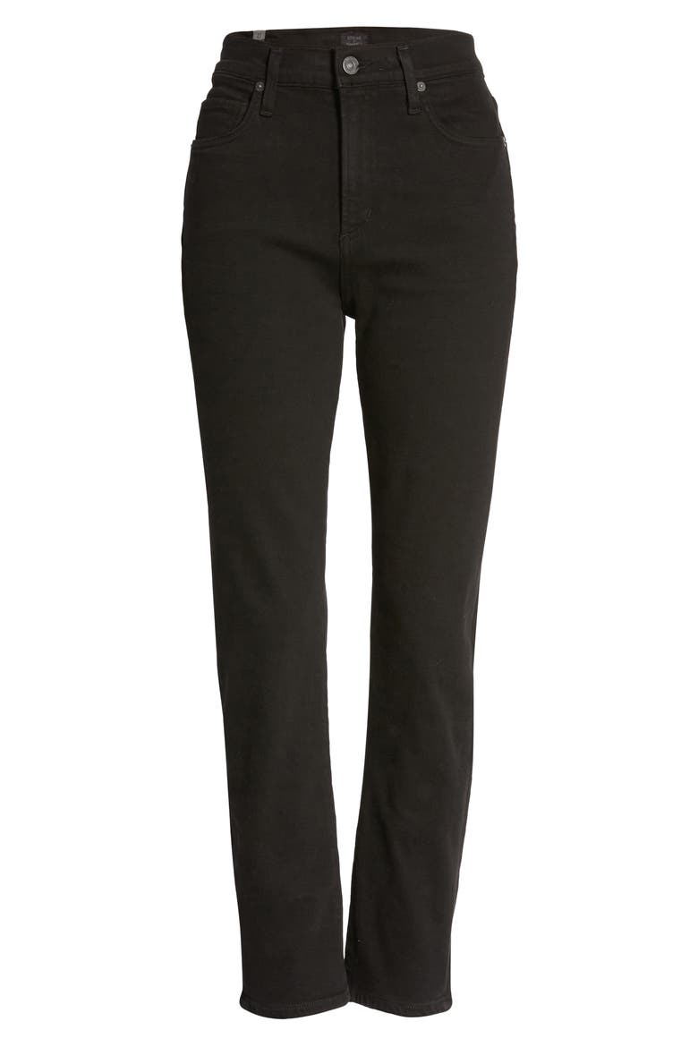 Harlow High Waist Ankle Slim Cut Jeans, Alternate, color, PLUSH BLACK