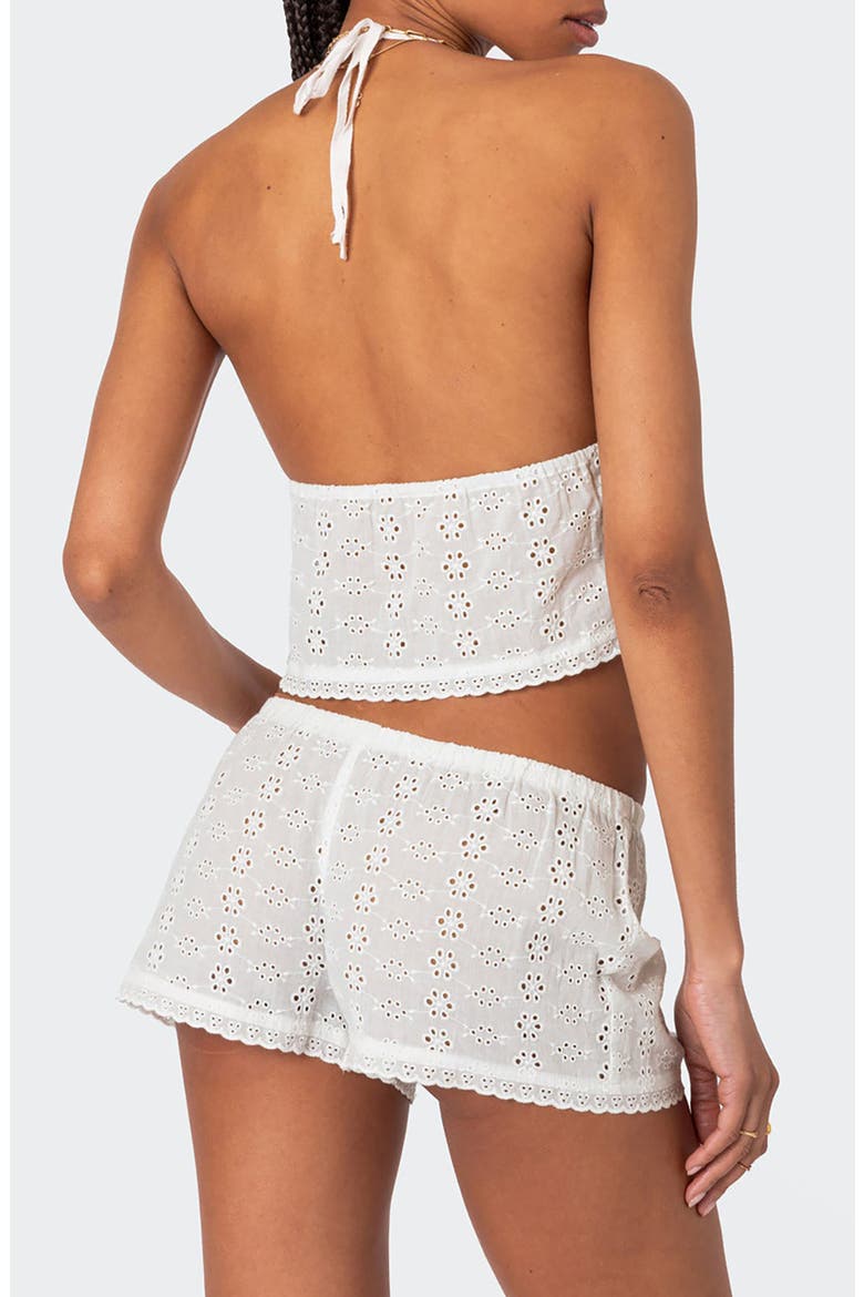 Eyelet Tie Front Crop Halter Top, Alternate, color, WHITE
