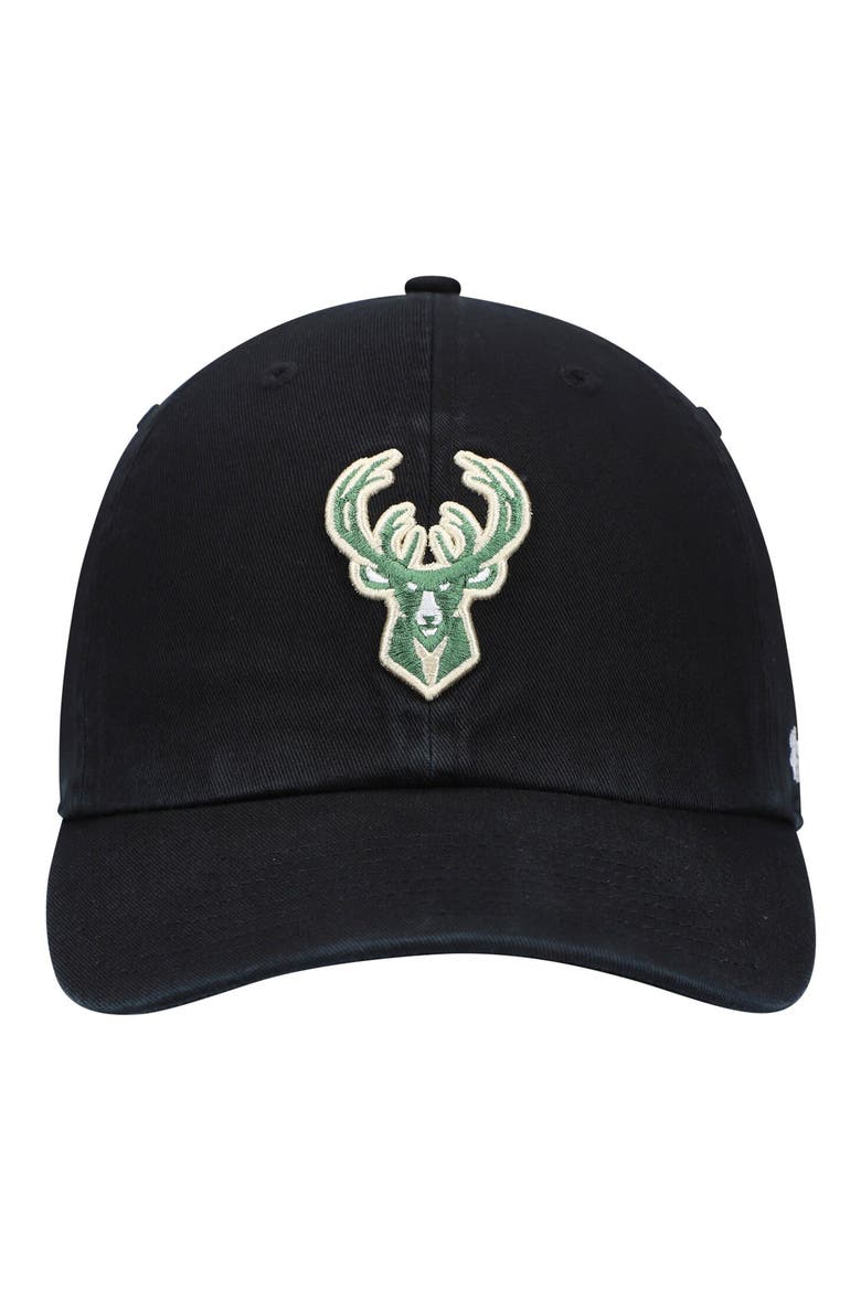 Men's '47 Black Milwaukee Bucks Logo Clean Up Adjustable Hat, Alternate, color, BLACK