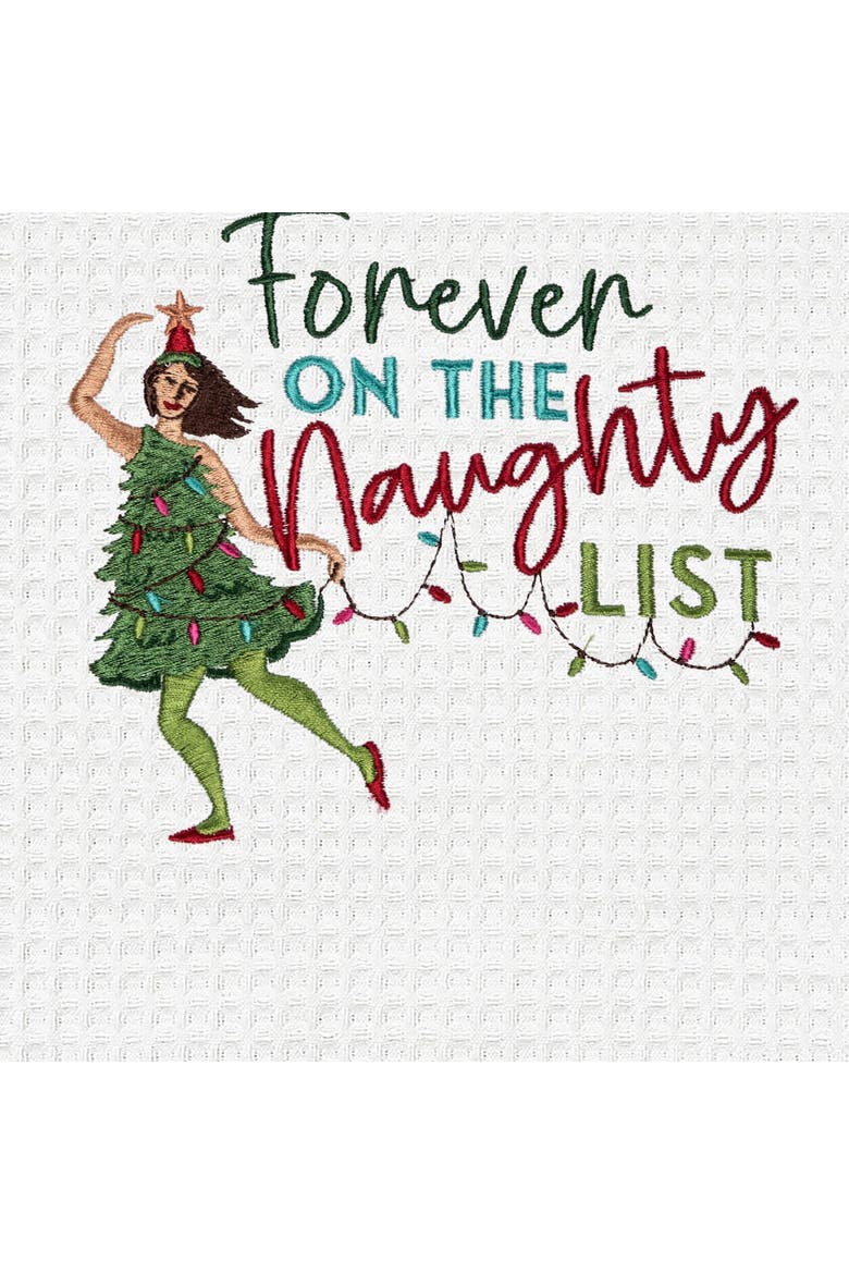 Forever Naughty List Christmas Tree Outfit Funny Towel, Alternate, color, Green