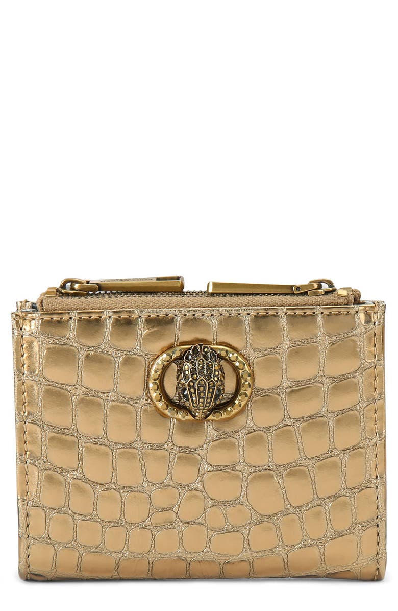 Kurt Geiger London Chelsea Metallic Leather Card Holder, Main, color, Gold