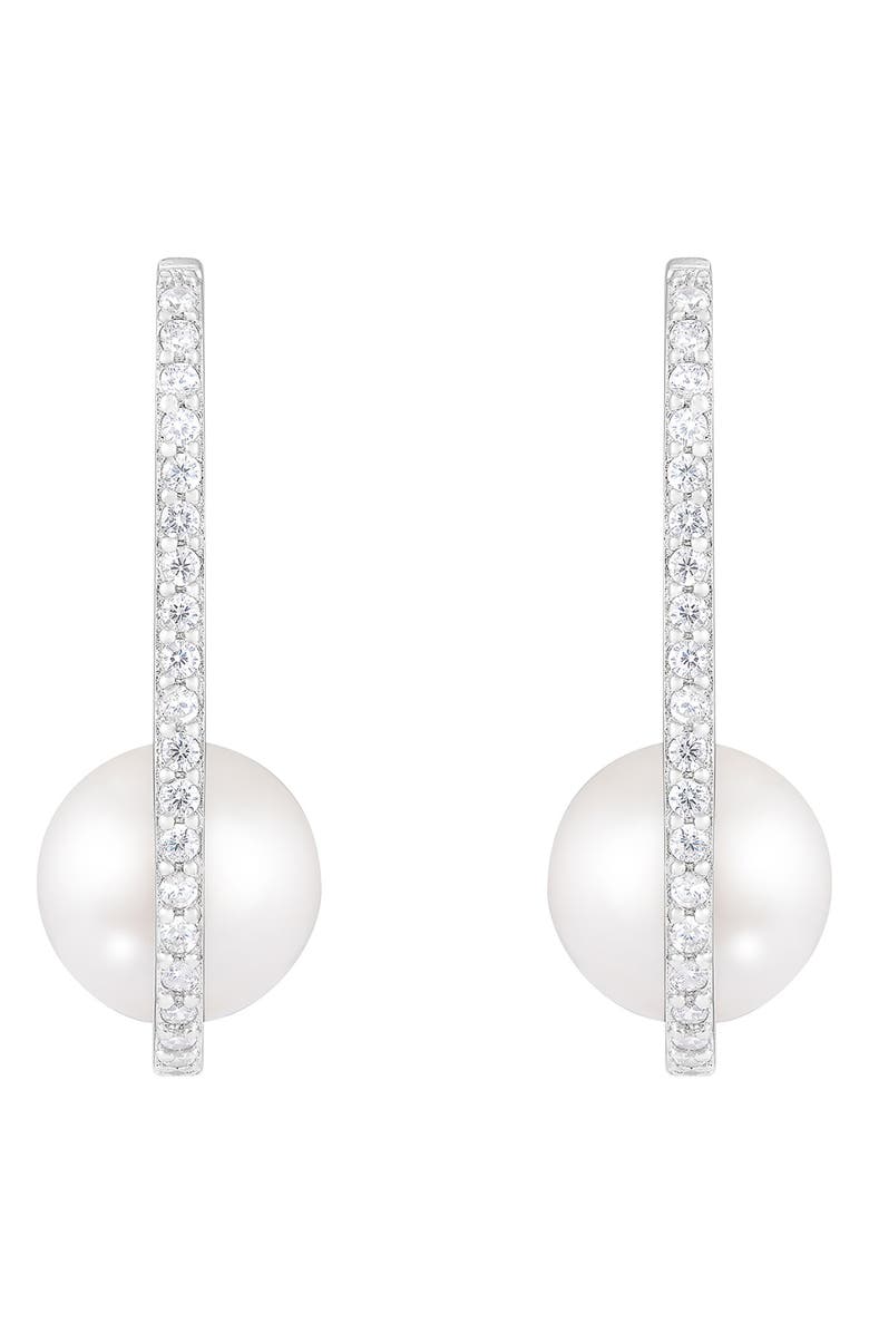 SPLENDID PEARLS Cultured Freshwater Pearl Hoop Earrings, Main, color, White