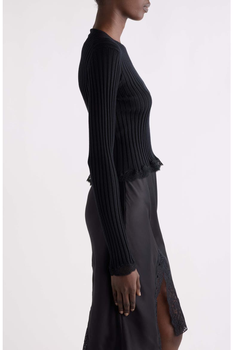 Cassandre Lace Trim Rib Wool, Cashmere & Silk Sweater, Alternate, color, NOIR