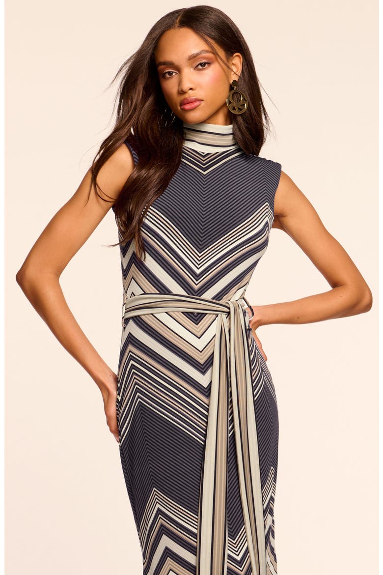 Karolina Chevron Print Knit Midi Dress, Alternate, color, BLACK CHEVRON