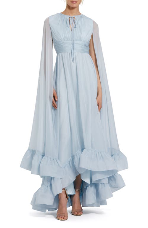 Mac Duggal Chiffon Cape Sleeve Midi Dress With Keyhole In Powder Blue
