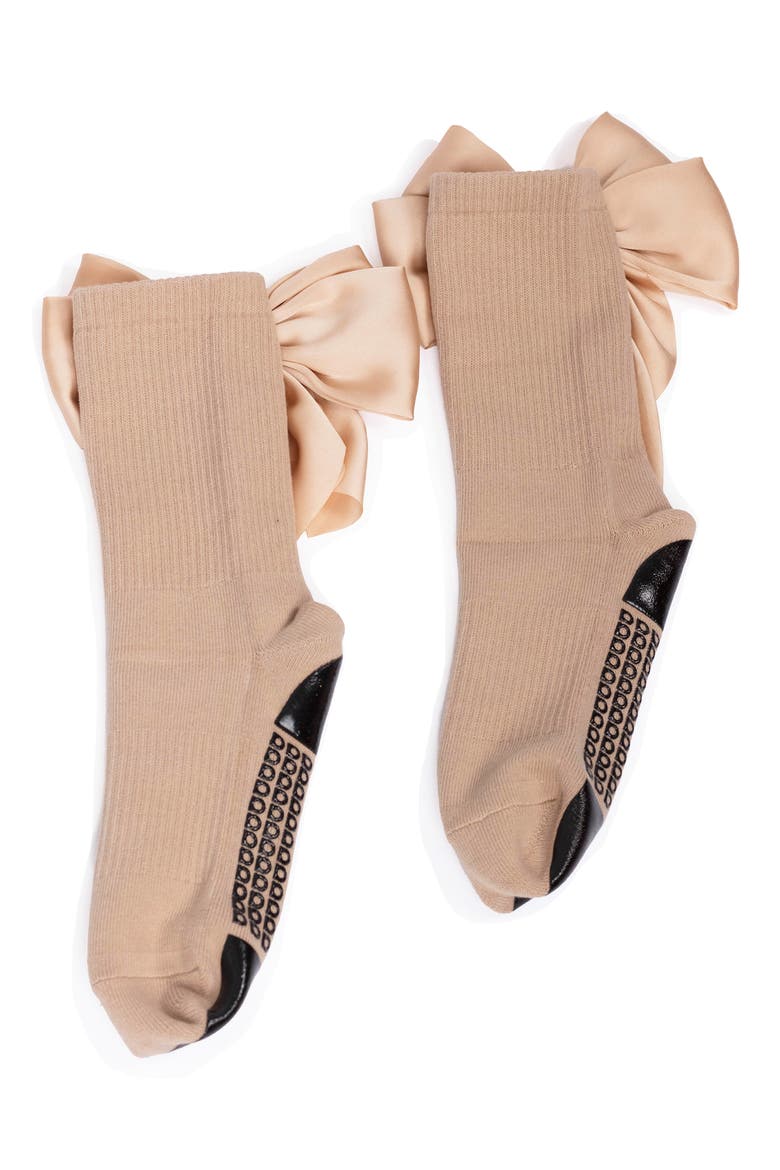 Anna Bow No-Slip Grip Crew Socks, Alternate, color, GOLD