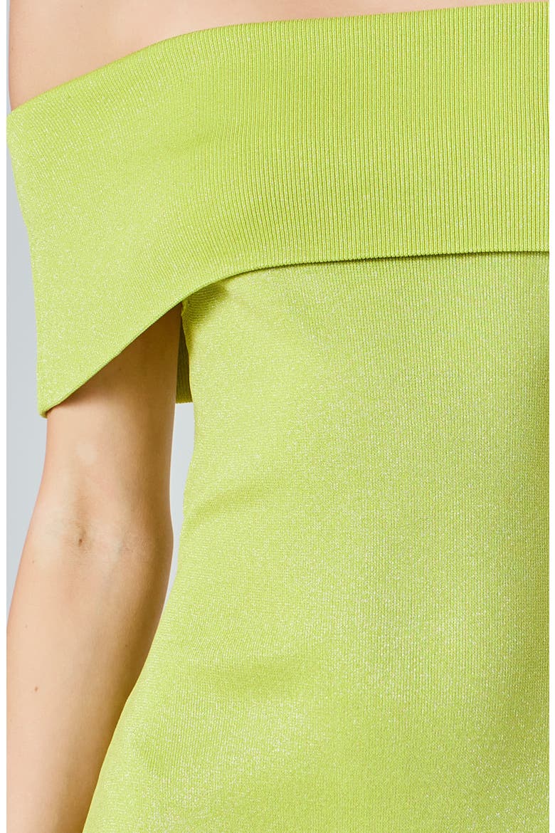 Metallic Off the Shoulder Knit Minidress, Alternate, color, LIME GREEN