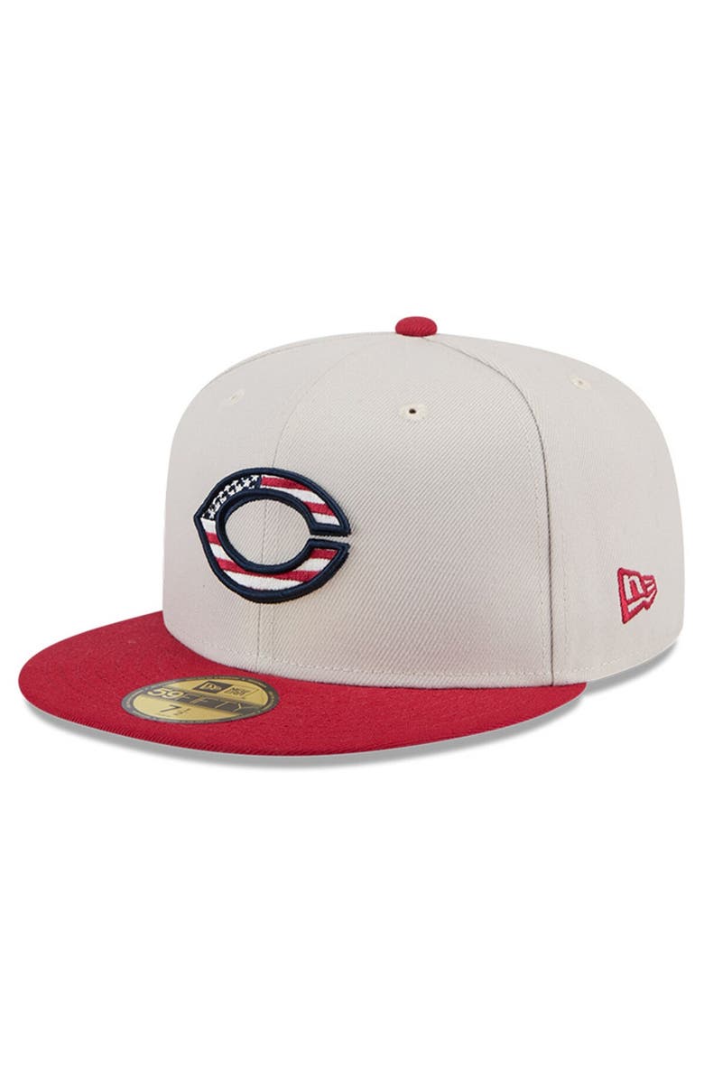 New Era Men's New Era  Khaki/Red Cincinnati Reds 2024 Fourth of July 59FIFTY Fitted Hat, Alternate, color, 