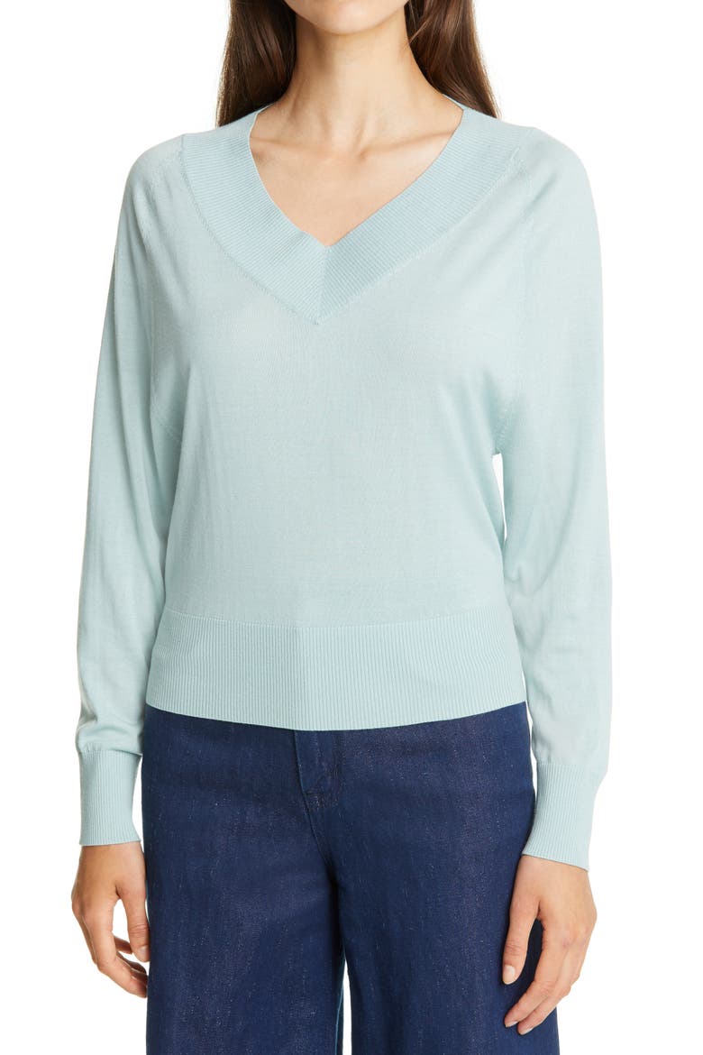 Deep V-Neck Sweater, Main, color, MINT