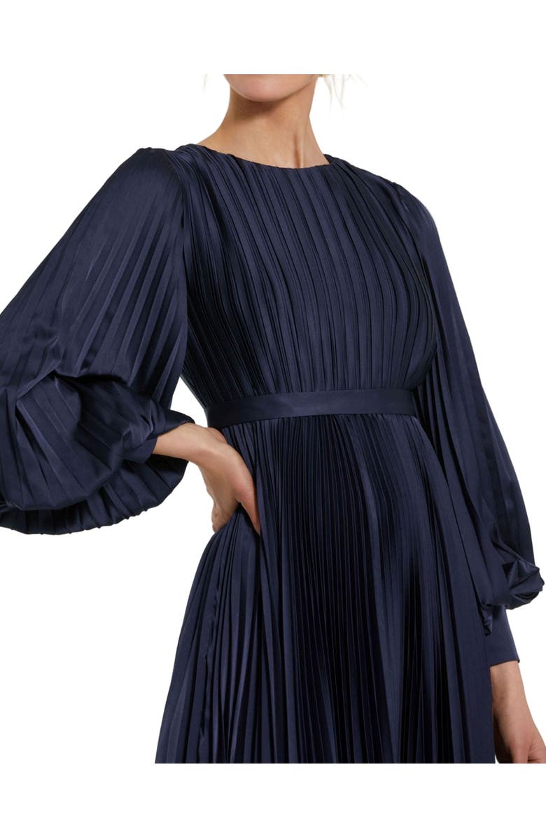 Mac Duggal Women's Long Sleeve Pleated Charmeuse Handkerchief Dress, Alternate, color, Midnight