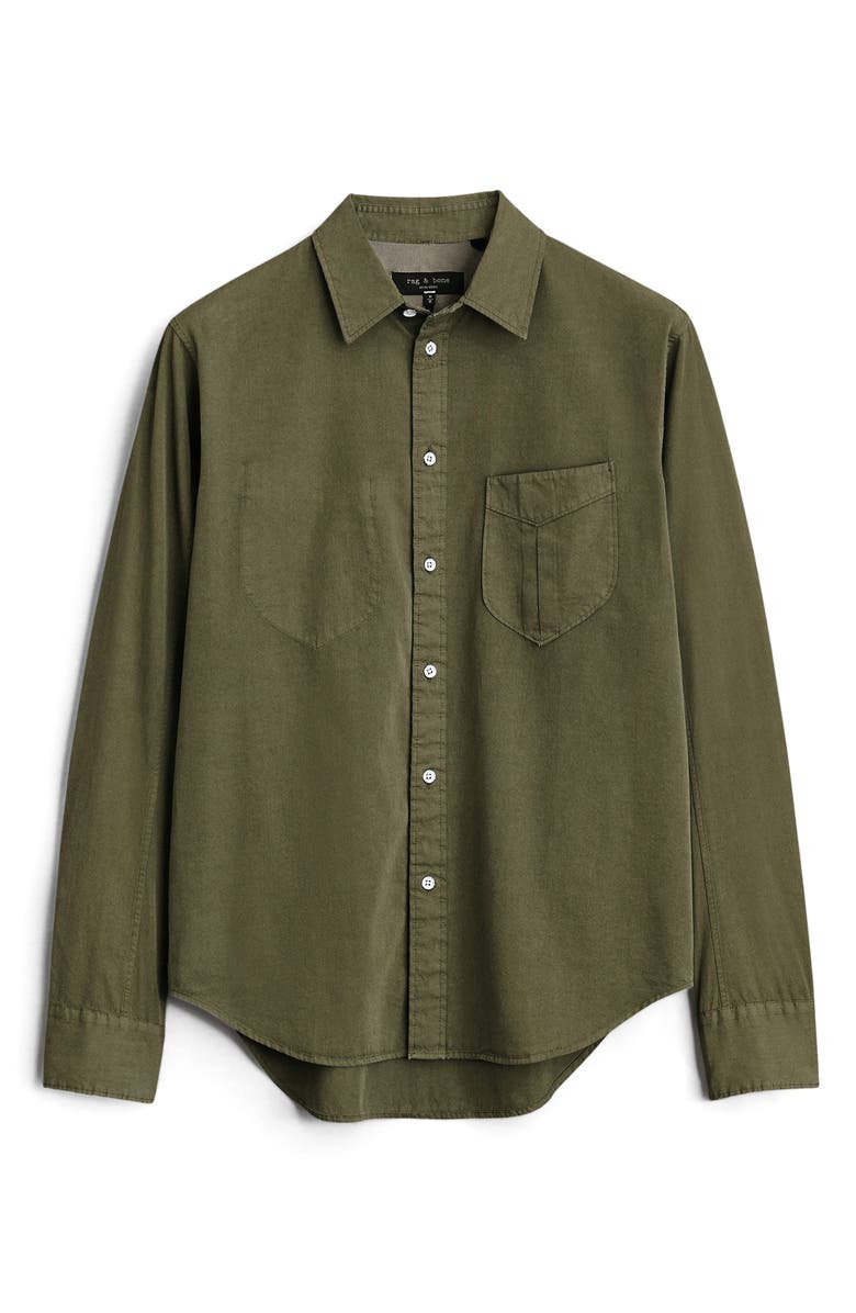 rag & bone Arrow Garment Dyed Cotton Blend Button-Up Shirt, Alternate, color, Moss
