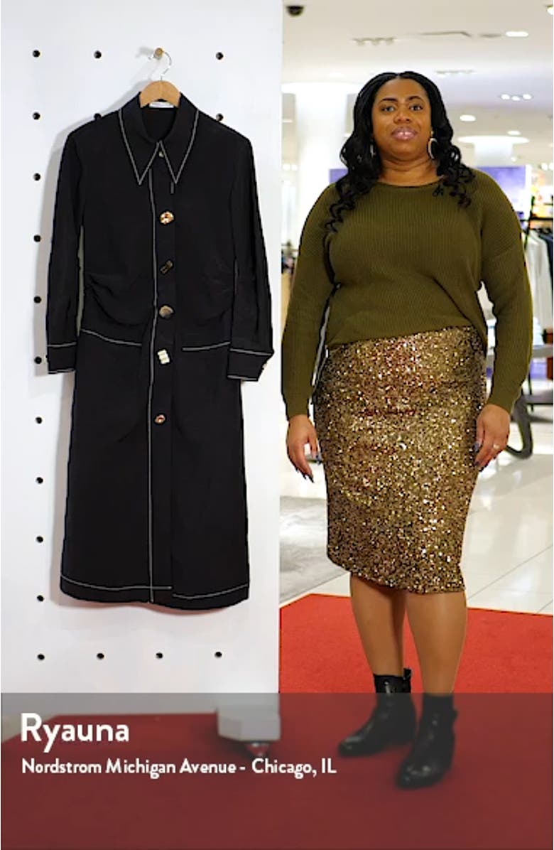 Paula Ruched Long Sleeve Midi Shirtdress, sales video thumbnail