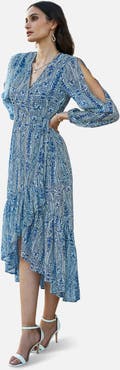 Yumi Paisley Dipped Hemline Midi Dress