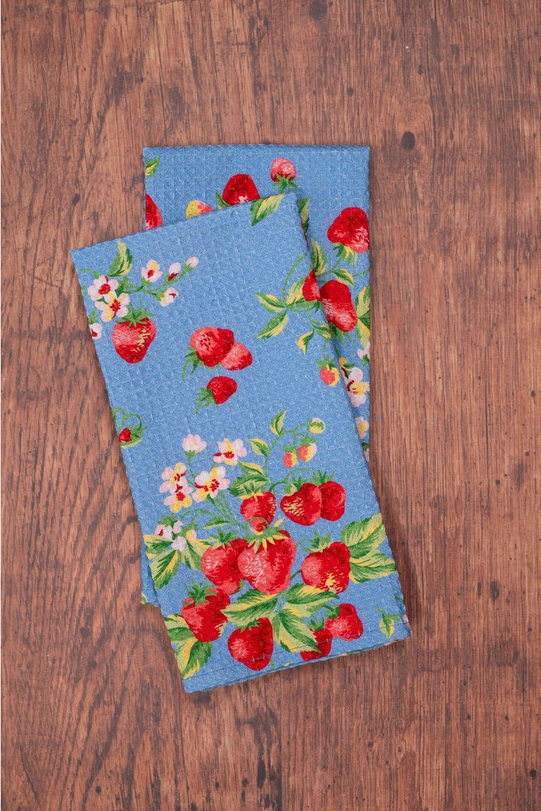 Strawberry Magic Tea Towels, Set of 2, Alternate, color, Blue