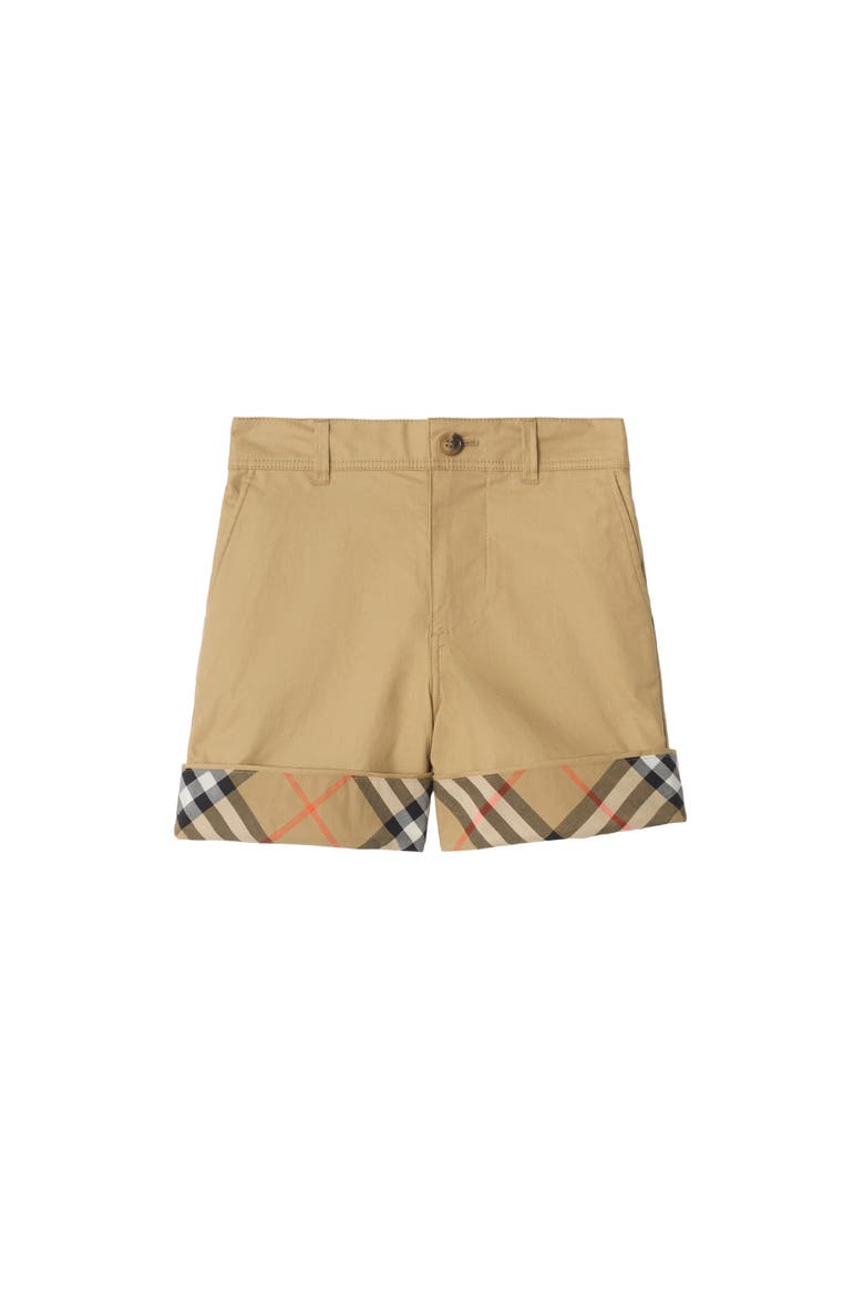 Check Turn-up Cotton Shorts, Main, color, Sand beige