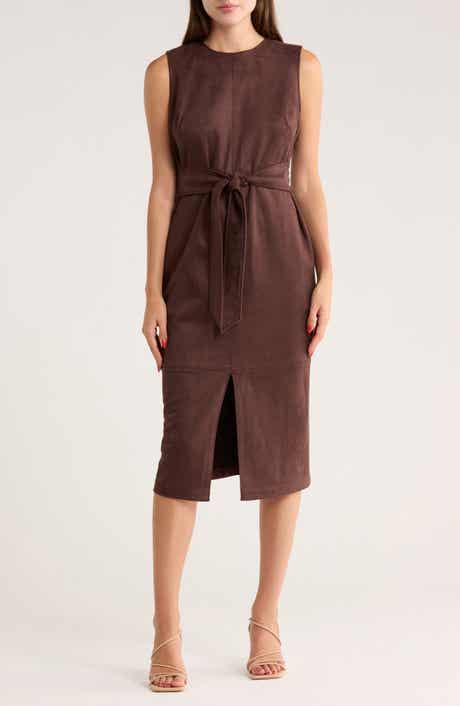 Calvin Klein Belted Faux Suede Midi Sheath Dress