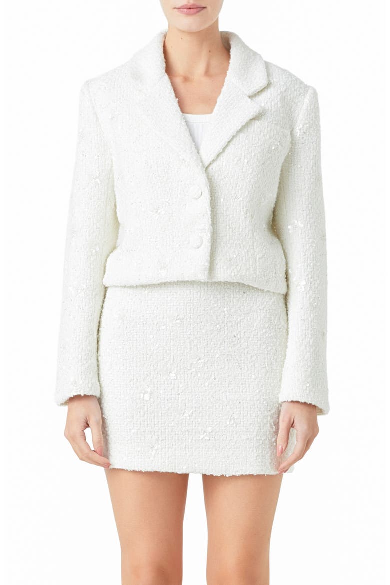 Sequin Crop Blazer, Main, color, WHITE