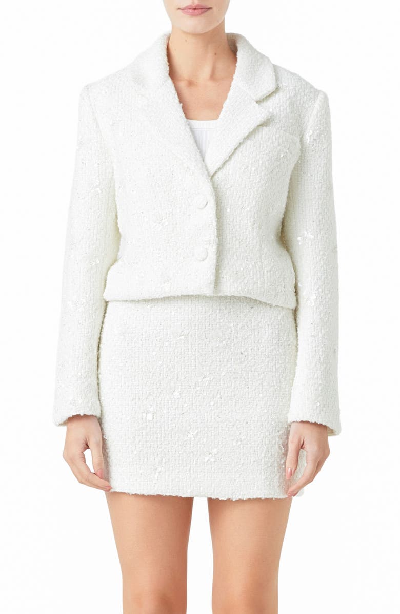 Endless Rose Sequin Crop Blazer, Main, color, White