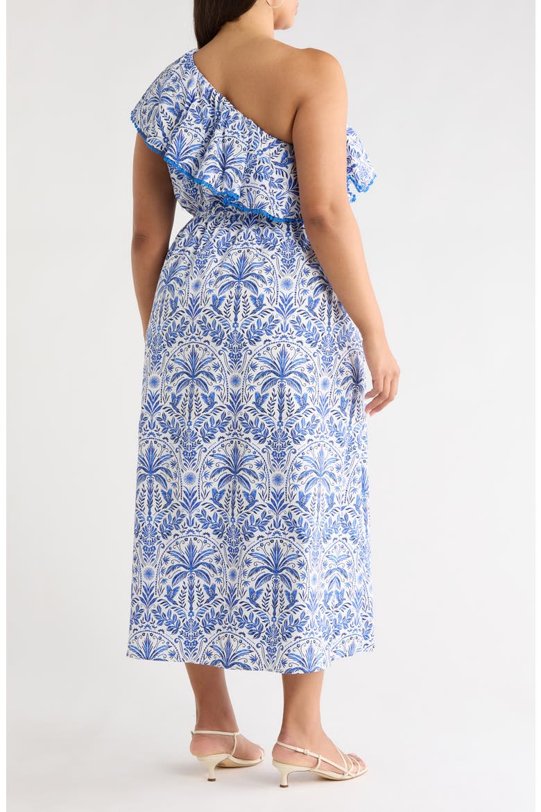 Romina Tropical Suraya One-Shoulder Cotton Midi Dress, Alternate, color, BLUE-WHITE-MULTI
