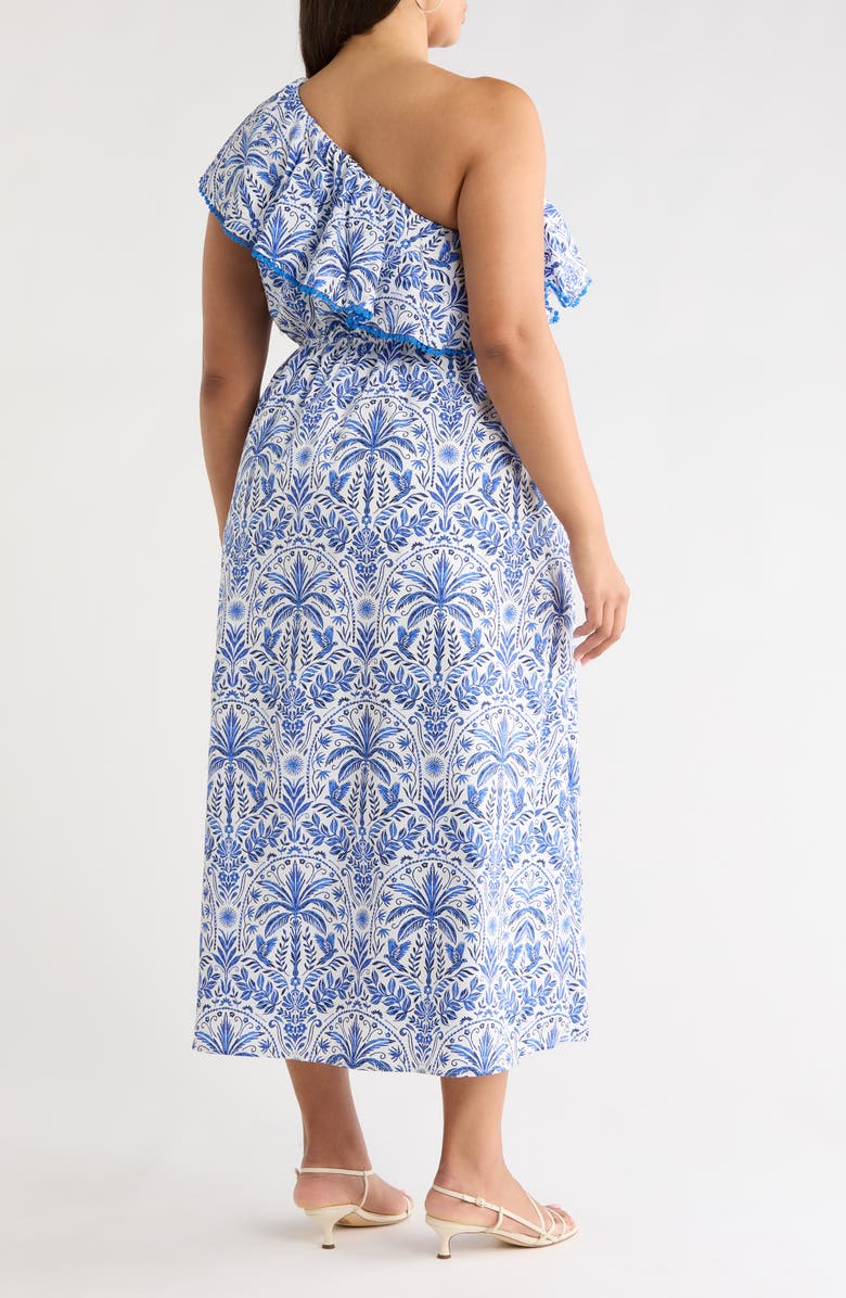 SUGARLIPS Romina Tropical Suraya One-Shoulder Cotton Midi Dress, Alternate, color, Blue-White-Multi