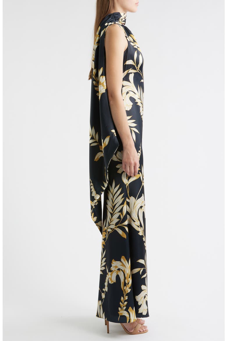Draped Satin Gown, Alternate, color, BLACK