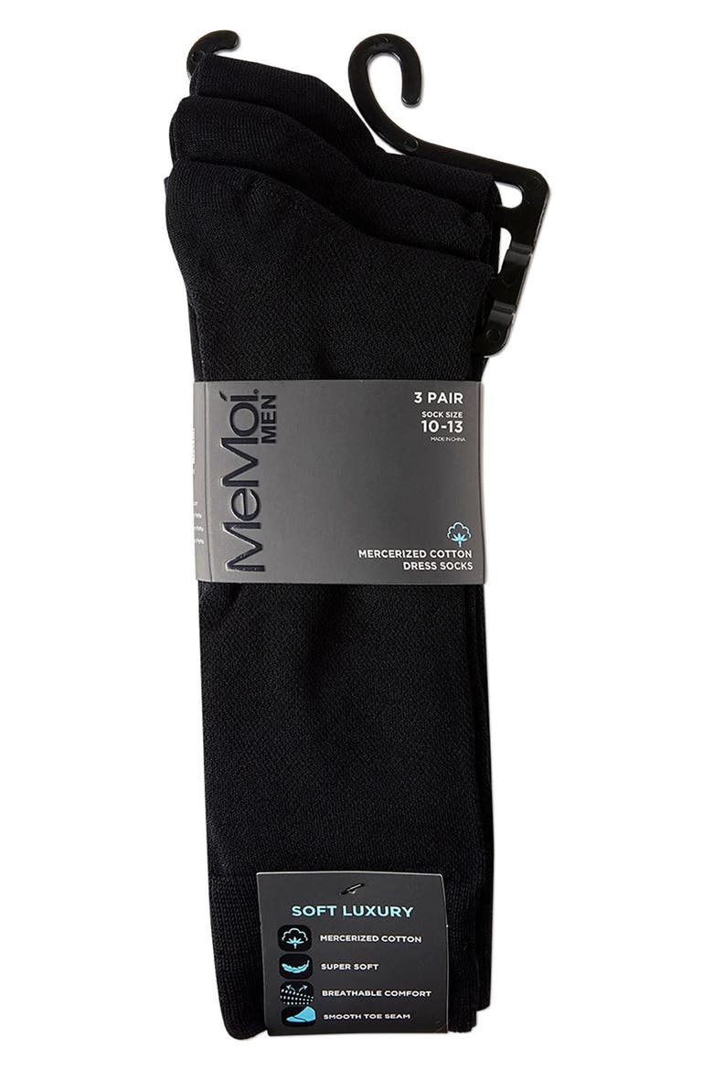 3-Pack Mercerized Cotton Blend Piqué Dress Socks, Alternate, color, BLACK