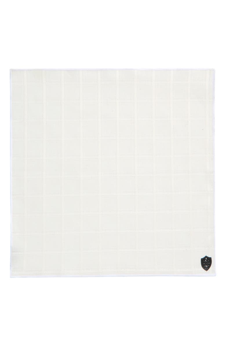 CLIFTON WILSON White Windowpane Linen Pocket Square, Alternate, color, White