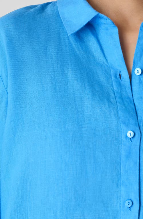 Eileen Fisher Classic Linen Long Sleeve Shirt In Azure In Azure