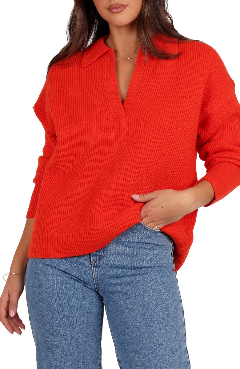Petal & Pup Zala Johnny Collar Sweater, Main, color, Red