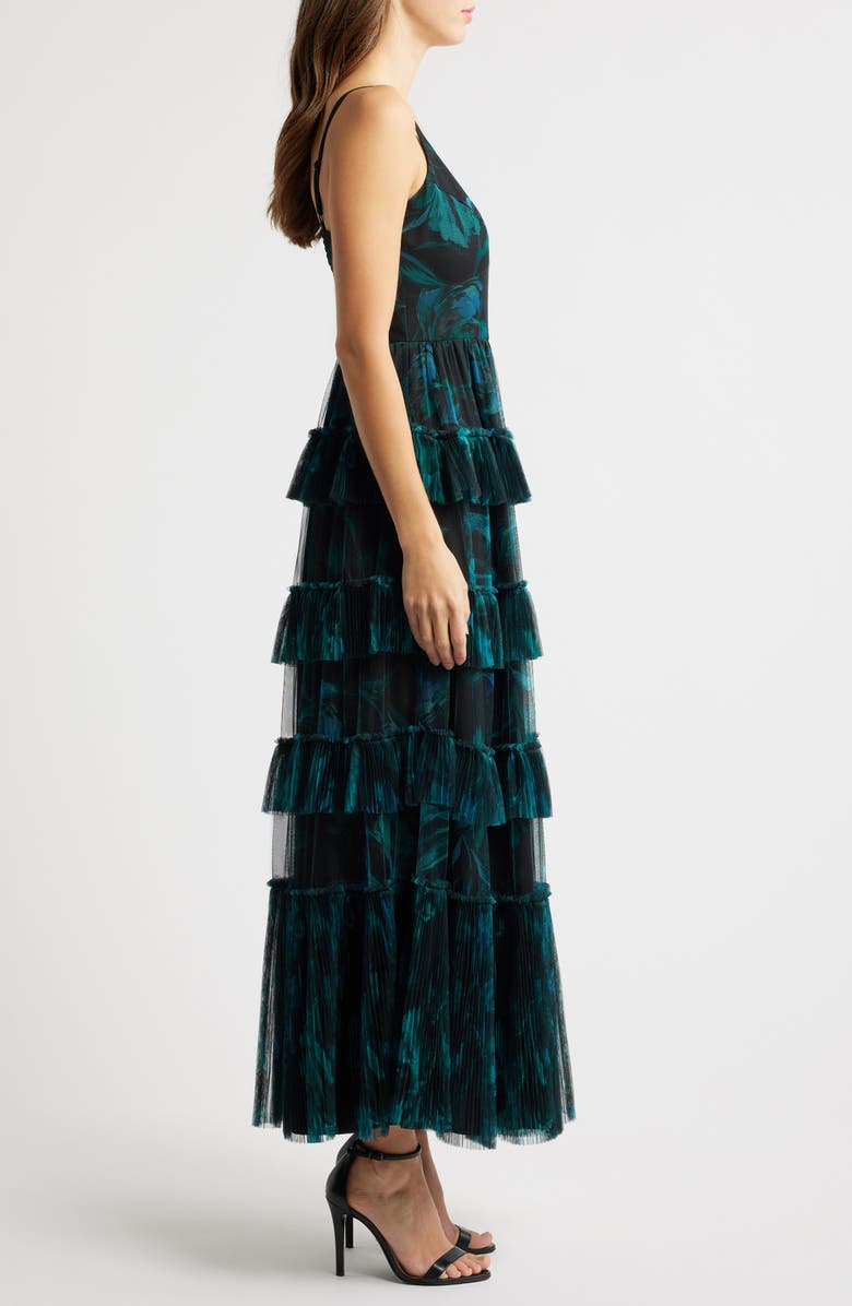 Hutch Freya Tulle Plissé Ruffle Gown, Alternate, color, Dark Blue Floral