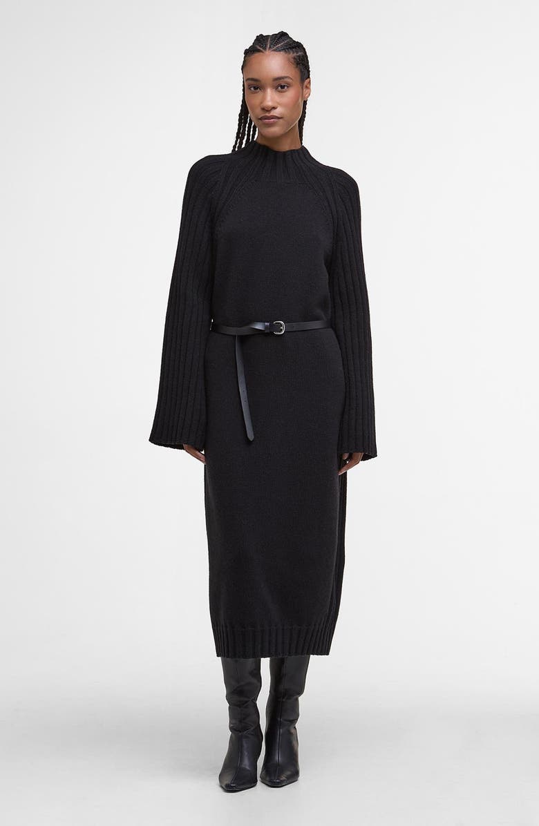 Barbour Vera Funnel Neck Long Sleeve Cotton Blend Midi Sweater Dress, Alternate, color, Black