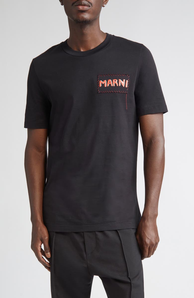 Marni Mending Logo Patch T-Shirt, Main, color, Black