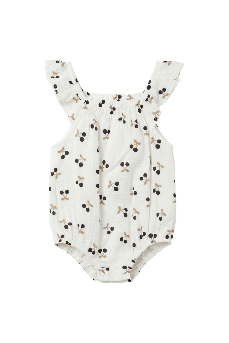 Crinkle Woven Cherry Ruffle Strap Romper, Main, color, White