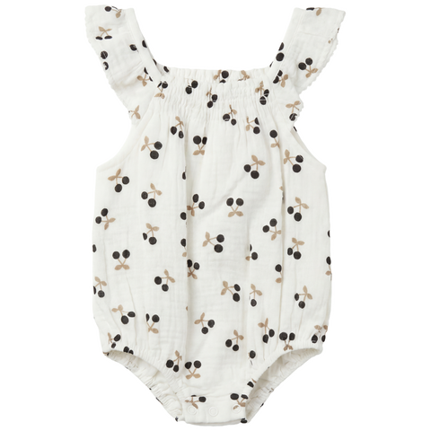 Crinkle Woven Cherry Ruffle Strap Romper (Baby)