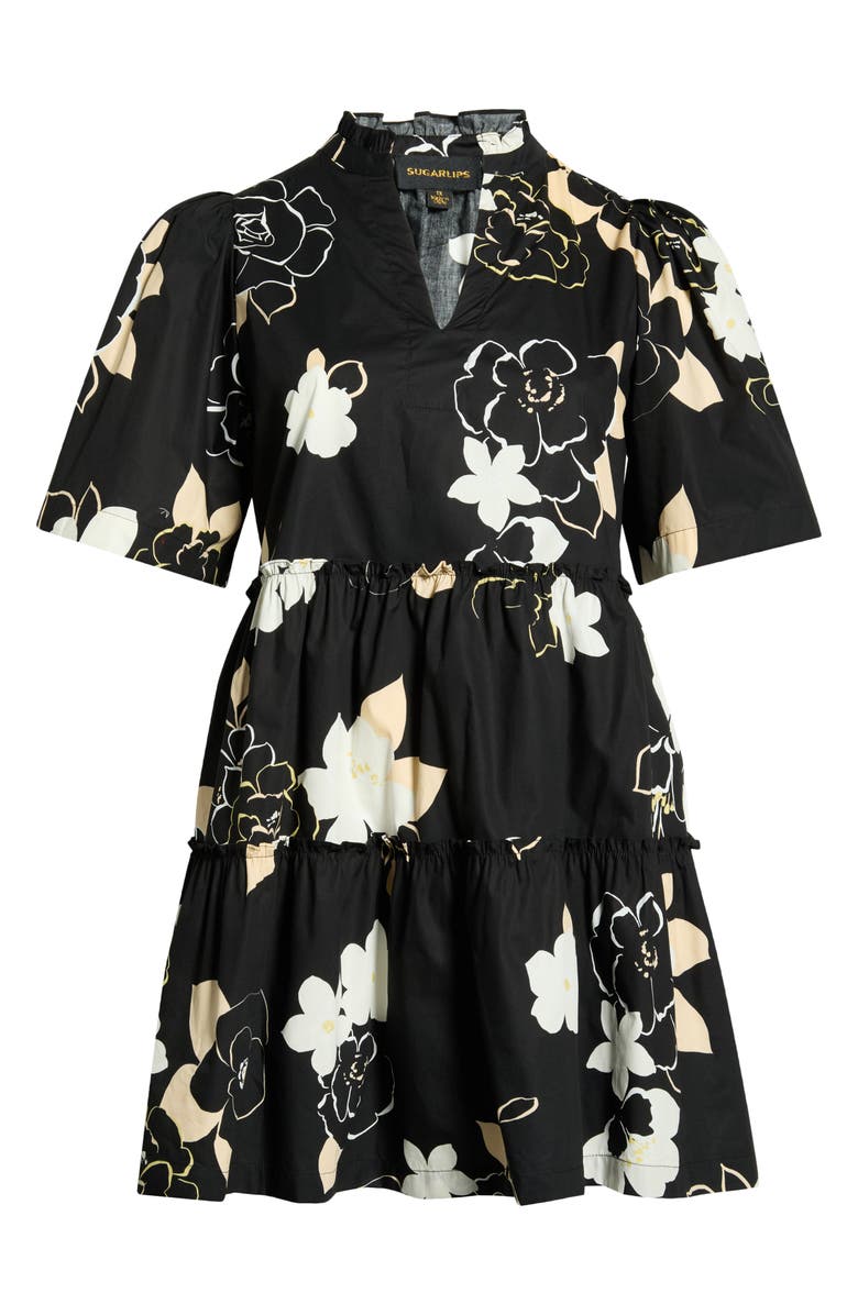 SUGARLIPS Cairan Floral Dixie Tiered Cotton Dress, Alternate, color, Black-Taupe