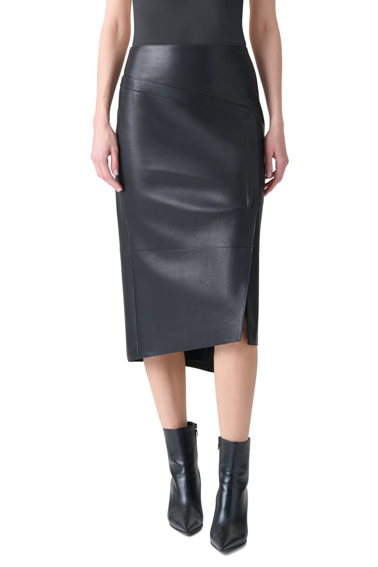 Lambskin Leather Asymmetric Midi Skirt, Main, color, BLACK