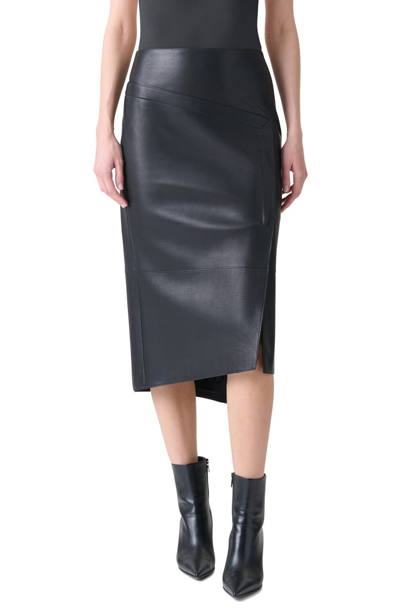 Akris Lambskin Leather Asymmetric Midi Skirt, Main, color, Black