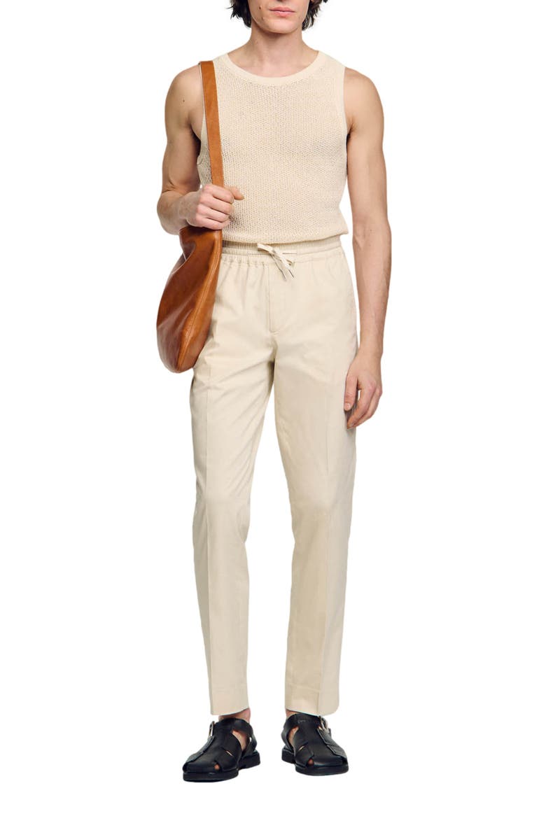 SANDRO Elasticated straight-leg trousers, Alternate, color, Light Beige