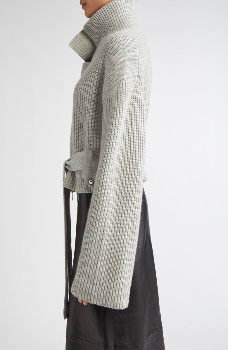 Brandon Maxwell The Neal Full Zip Belted Cardigan, Alternate, color, Foggy