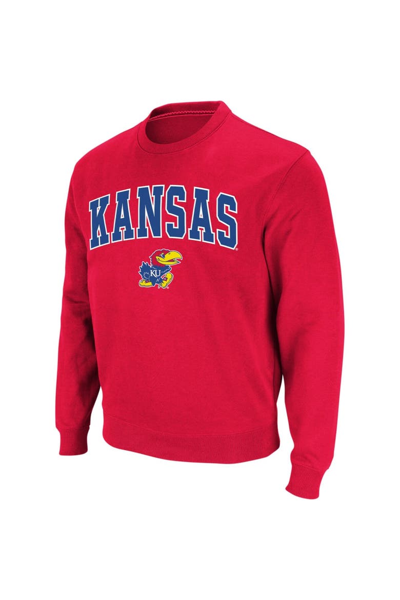 Men's Colosseum Red Kansas Jayhawks Arch & Logo Crew Neck Sweatshirt, Alternate, color, Red