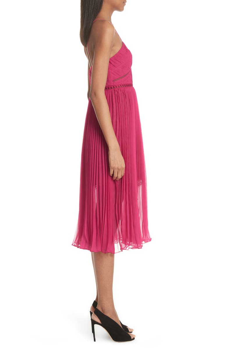 Self-Portrait Pleated Chiffon Midi Dress, Alternate, color,