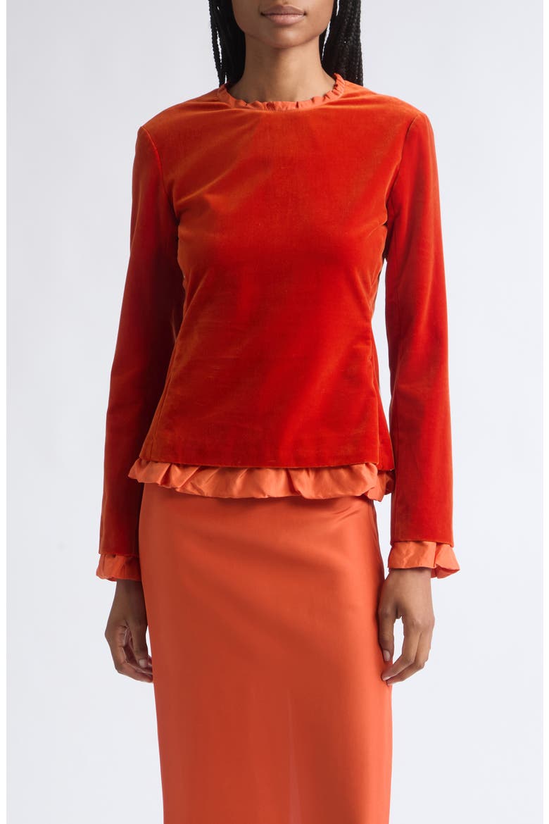 Velvet Crewneck Shirt, Main, color, DEEP PERSIMMON