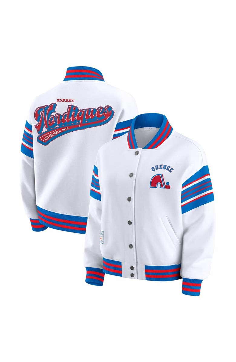 WEAR by Erin Andrews Women's WEAR by Erin Andrews White/Blue Quebec Nordiques Full-Snap Fleece Sweatshirt Jacket, Main, color, Blue