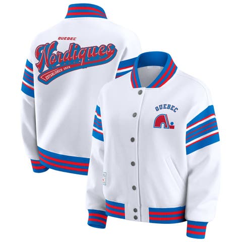Women's WEAR by Erin Andrews White/Blue Quebec Nordiques Full-Snap Fleece Sweatshirt Jacket