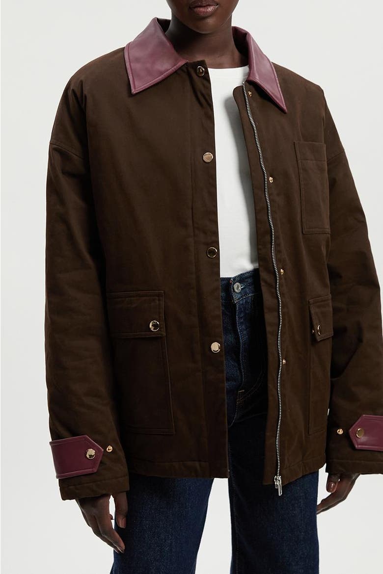 Quilted Contrast Collar Barn Jacket, Alternate, color, Chocolate