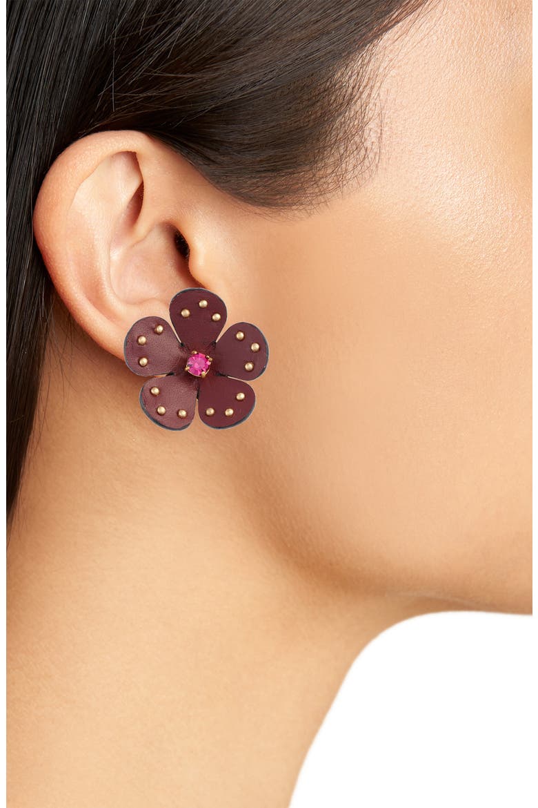 leather stud earrings, Alternate, color, RUSSET MULTI