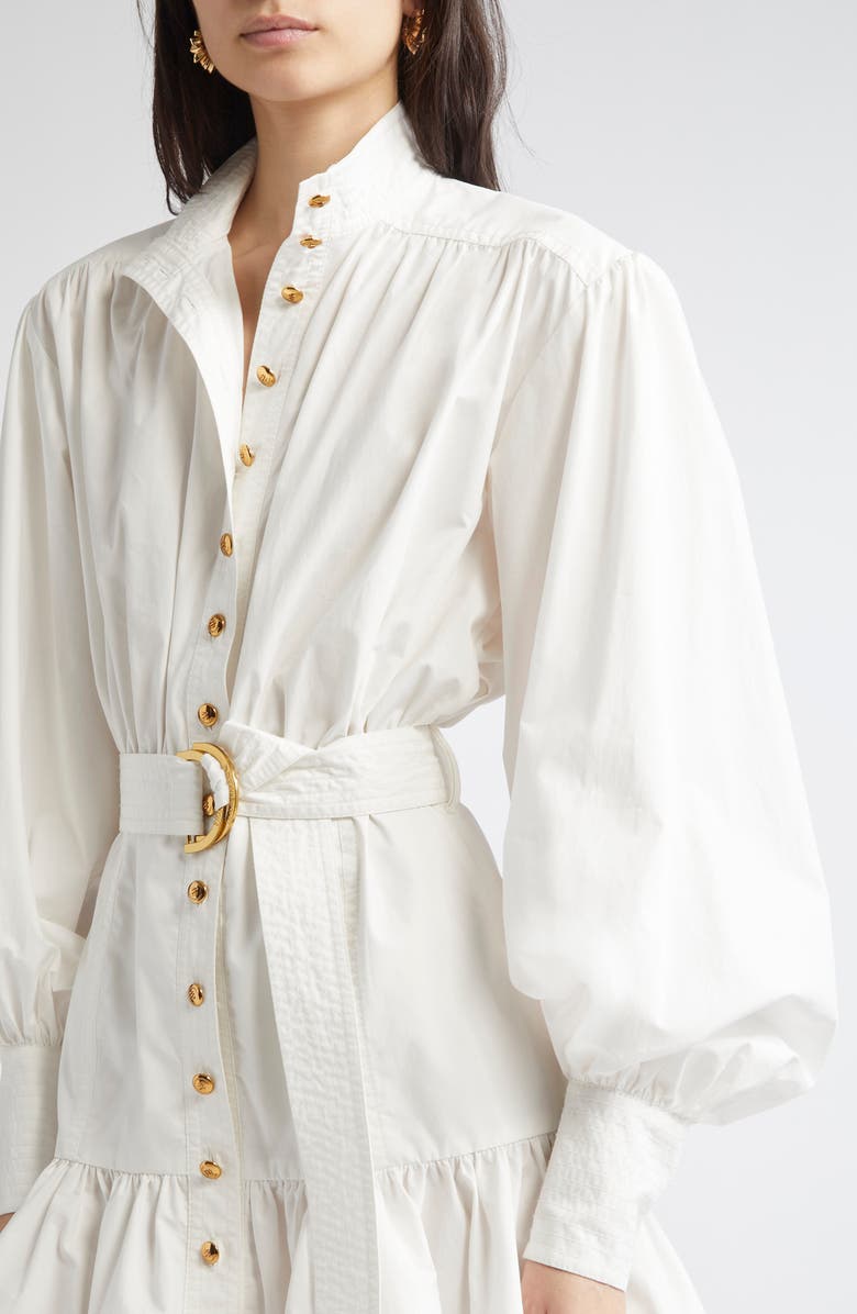 Zimmermann Belted Long Sleeve Cotton Utility Minidress, Alternate, color, Ivory