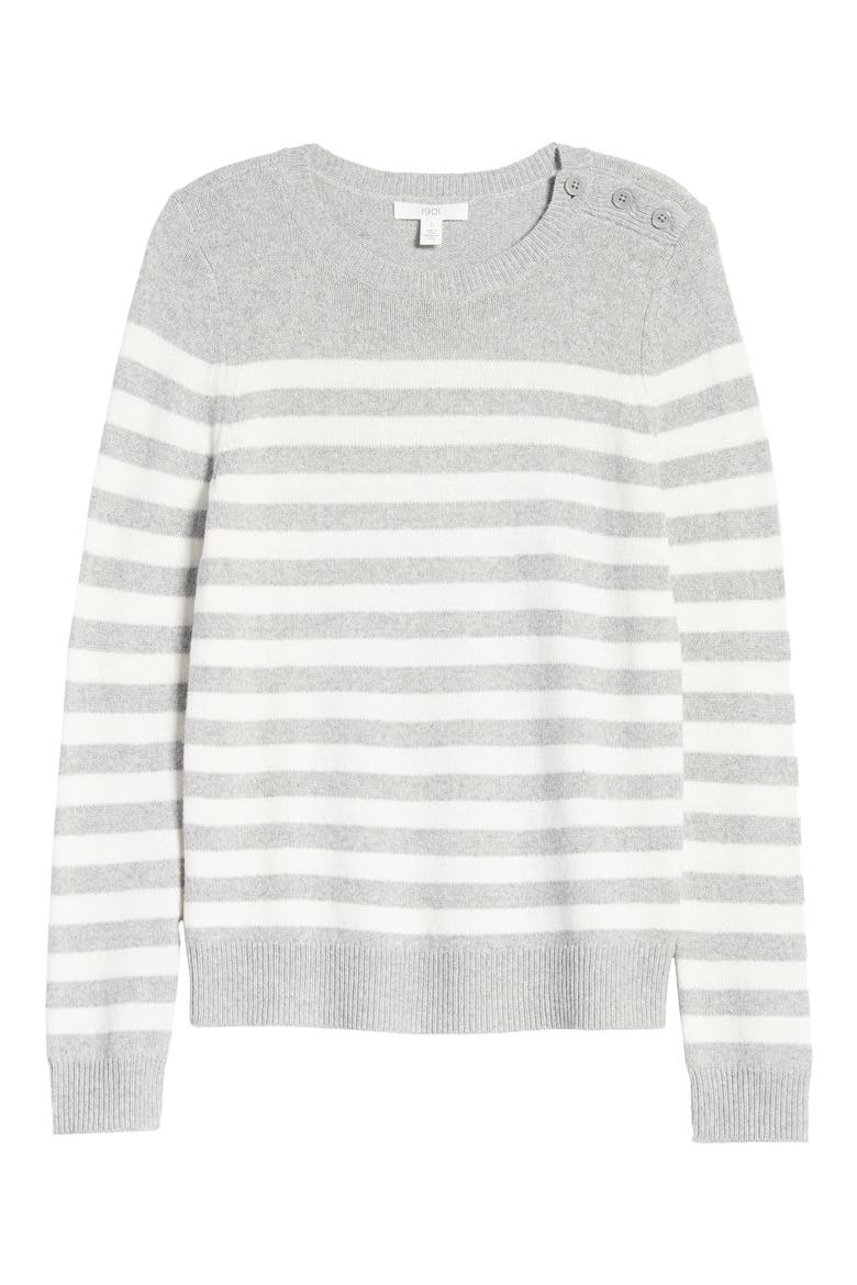 Intarsia Stripe Crewneck Sweater, Alternate, color, GREY- IVORY STRIPE