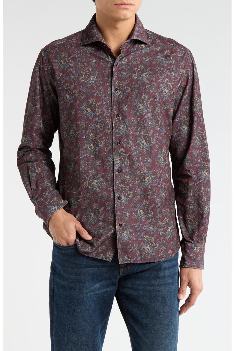 Modern Fit Corduroy Button Front Shirt, Main, color, DARK RED